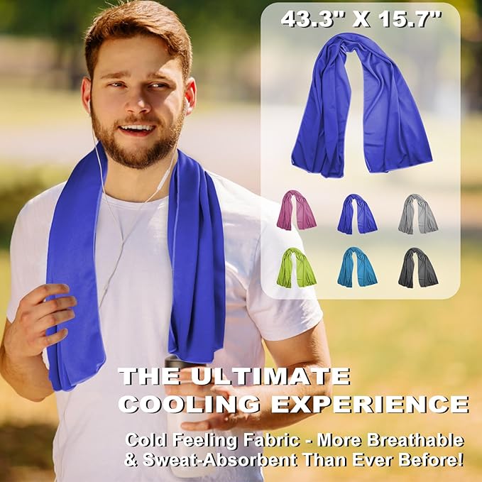 Cooling Towel for Neck and Face - 43.3" x 15.7" - Quick-Dry Microfiber - Ideal for Hot Weather, Gym, Fitness, Camping, Yoga Sport, Golf - Navy Blue