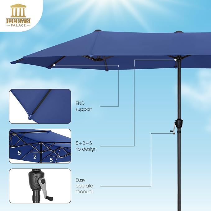 HERA'S PALACE 13 ft Large Patio Umbrella, Double-Sided Twin, Outdoor Market - Image 3