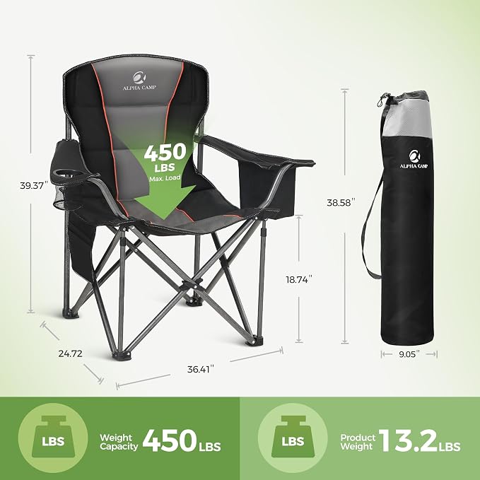 LET'S CAMP Folding Camping Chair Oversized Heavy Duty Padded Outdoor Chair | - Image 3