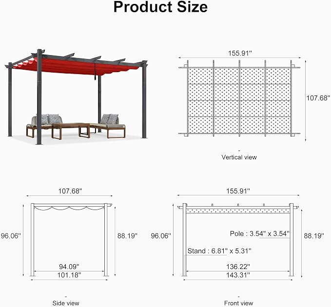 PURPLE LEAF Against Wall Pergola 9.5' X 13' Sliding Aluminum Canopy, Terra | - Image 7