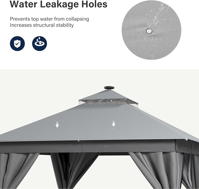 10'x10' Outdoor Gazebo with LED Lights, Metal Heavy Duty Patio Canopy Tent with - Image 8