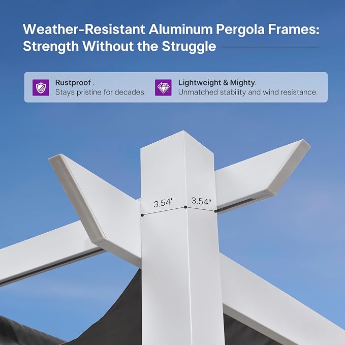 PURPLE LEAF Retractable Pergola 10' x 13' White Pergola, Extra Canopy, anchored - Image 9