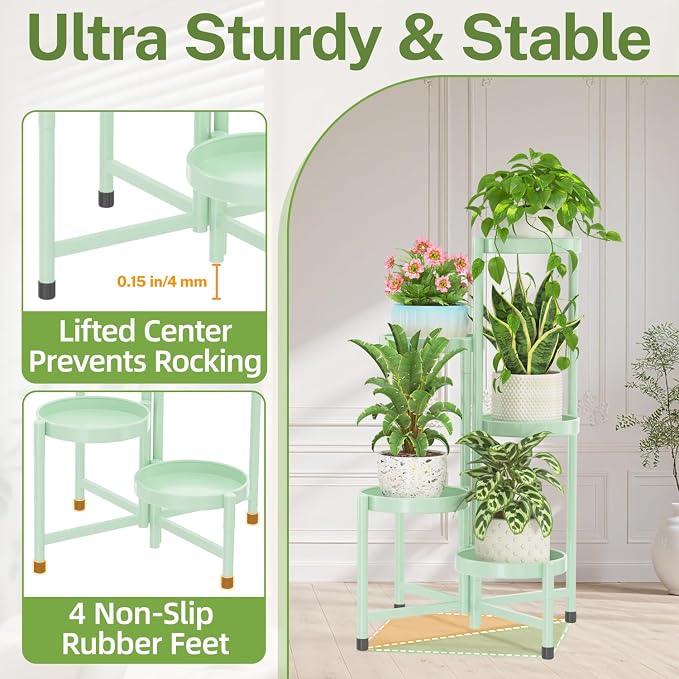 iDavosic.ly Plant Stand Indoor Outdoor, 5 Tier Metal Corner Shelf, Folding - Image 4