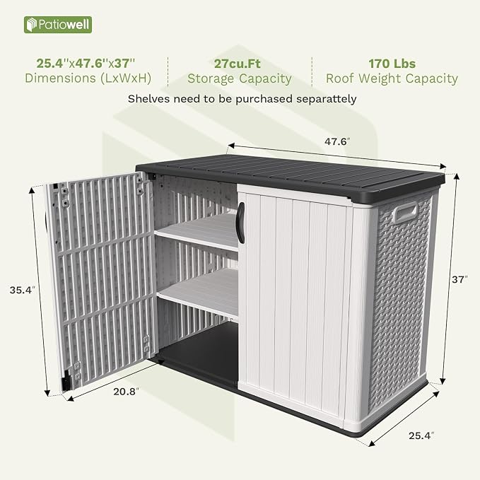 Patiowell 26 Cu.ft Plastic Outdoor Storage Cabinet, Lockable Waterproof - Image 4