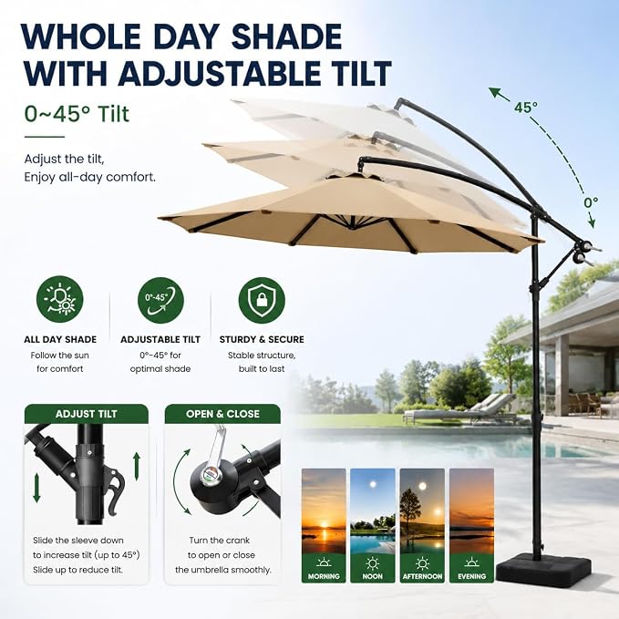 10FT Patio Umbrella with Base, Outdoor Umbrella Pool Umbrella Cantilever - Image 4