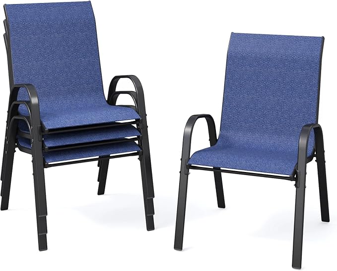 Patio Dining Chairs Set of 4, Outdoor Stackable Chairs, Pool Deck by VonzoyHome