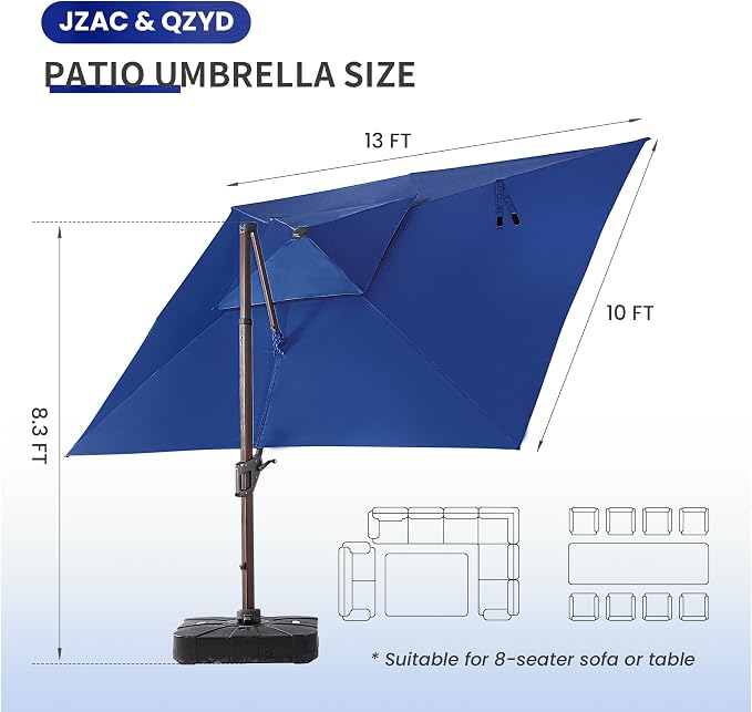 JZAC & QZYD 10x13 FT Cantilever Offset Patio Umbrella - Image 4