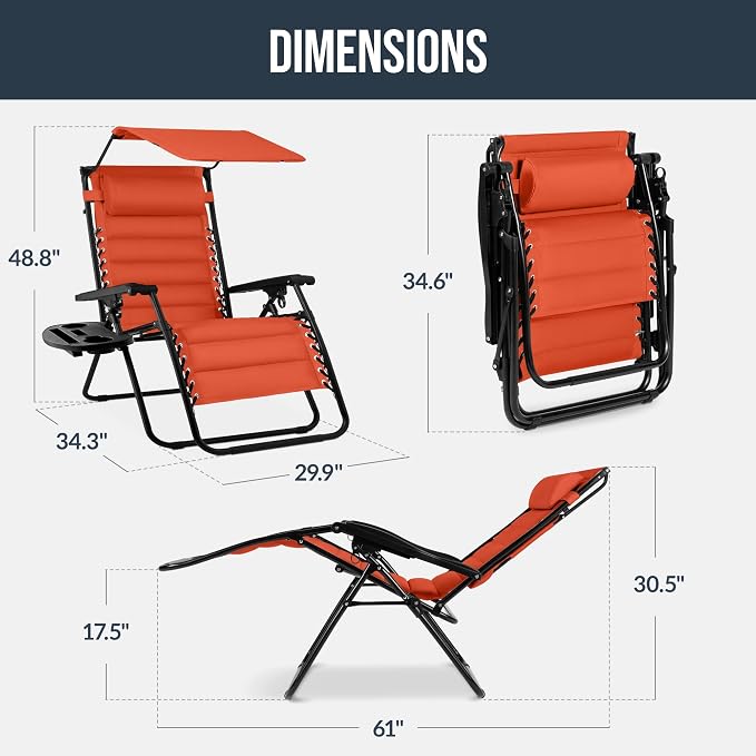 Best Choice Products Oversized Padded Zero Gravity Chair w/Canopy Headrest Cup - Image 2