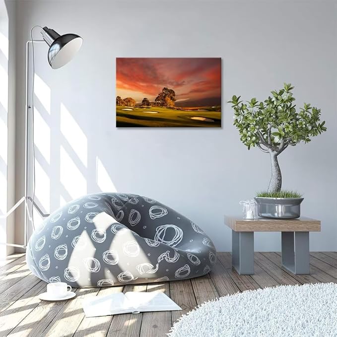 chenchenArt Coastline Golf Course Wall Art for Living Room Bedroom Bathroom Decor USA California Golf Course Picture Wall Decor for Office Golf Art Canvas Prints Framed Ready to Hang(12''H x 16''W)