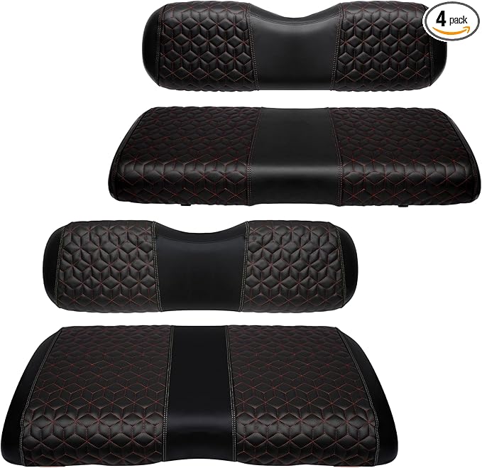 Golf Cart Seat Covers Front and Rear for EZGO RXV 2008+ Standard Seat Cushion, EZGO Vinyl Leather Seat Cover Set Replacement Accessories, No Staples, Black(4 PCS)