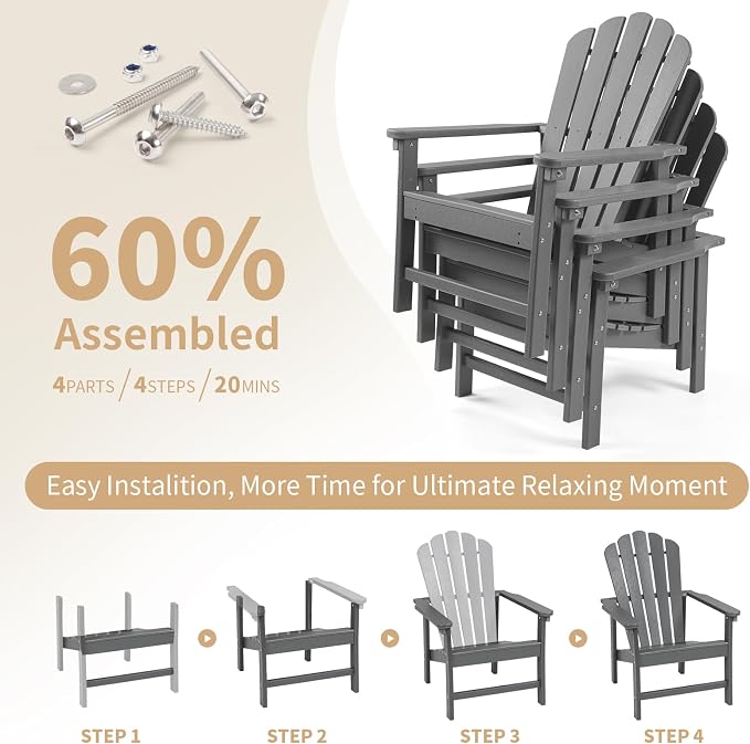 Oversized Stackable Adirondack Chair, HDPE All-Weather Fire Pit Chair | - Image 7