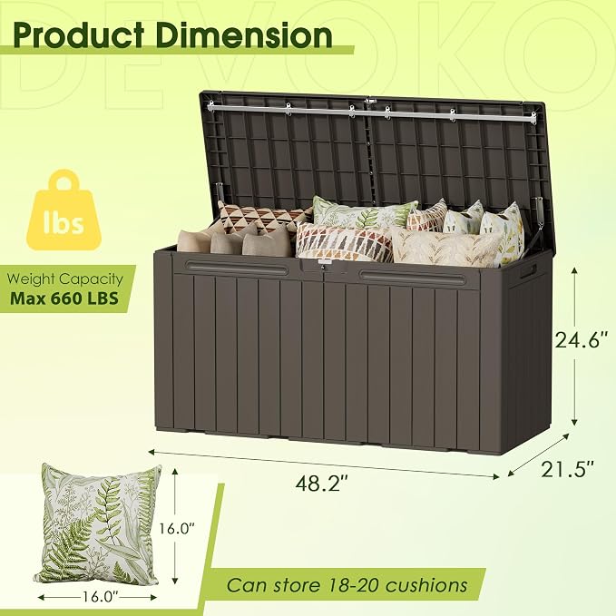 Devoko 100 Gallon Outdoor Storage Box, Waterproof Deck Box Lockable | Weather - Image 8