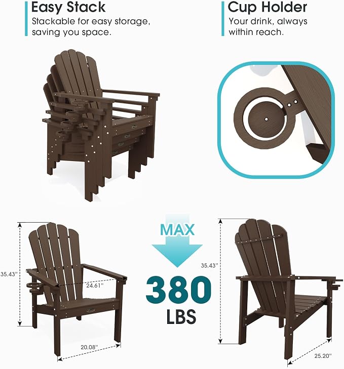 THOEOE Stackable Adirondack Chair Set of 6, Fire Pit Chairs, Space Saving - Image 2
