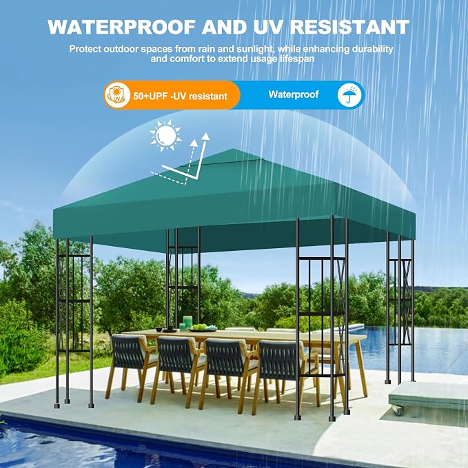 10x10 Gazebo Canopy Replacement Top, 300D High-Density Waterproof Single Layer - Image 2