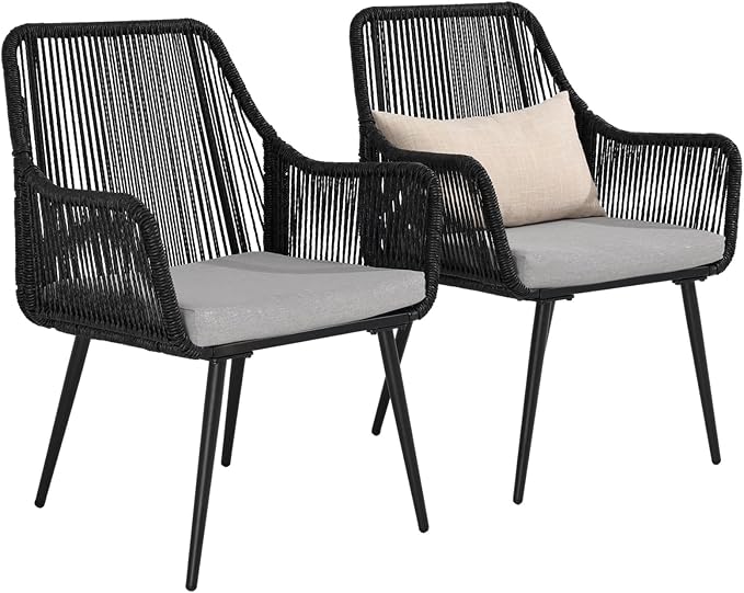 Patio Dining Chairs Outdoor Dining Chairs Set of 2, Woven Twisted Wicker Rattan by Olaterior