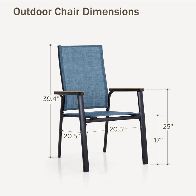 PHI VILLA Outdoor Stackable Dining Chairs Set of 8 w/Aluminum Frame, - Image 2