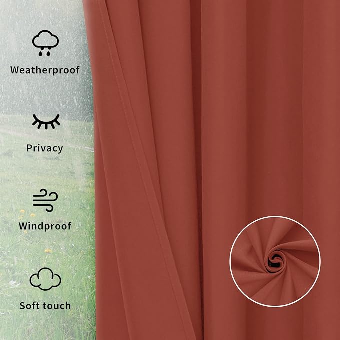 Easy-Going Outdoor Curtains for Patio 1 Panel, 150x108 inch, Terra Red | - Image 6