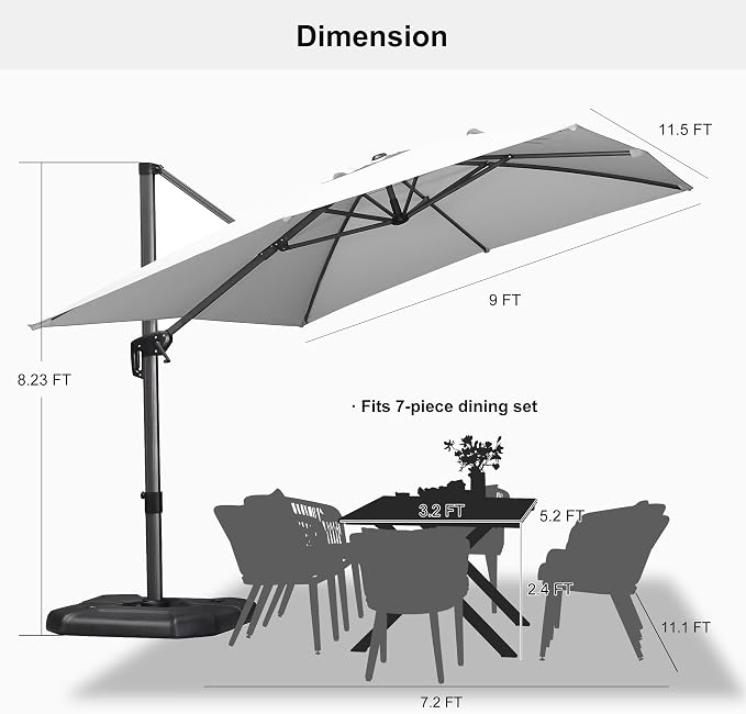 PURPLE LEAF Patio Umbrella 9' x 11.5' All-Day Shade Control White | More Space - Image 9