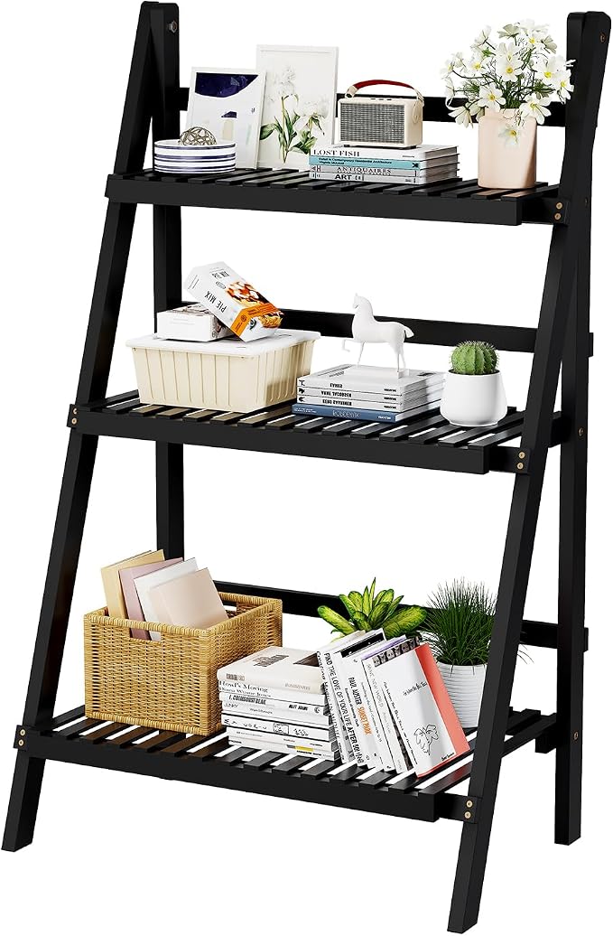 oakvivo 39.4" Foldable Plant Shelf Ladder Shelf, 3 Tier Bamboo Ladder Flower by OAKVIVOElegantLifestyle