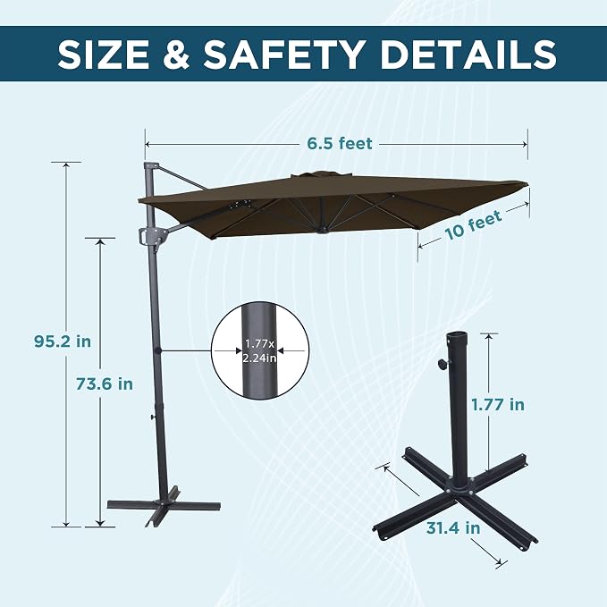 10FT Outdoor Offset Umbrella, Cantilever Patio Umbrella - Image 2