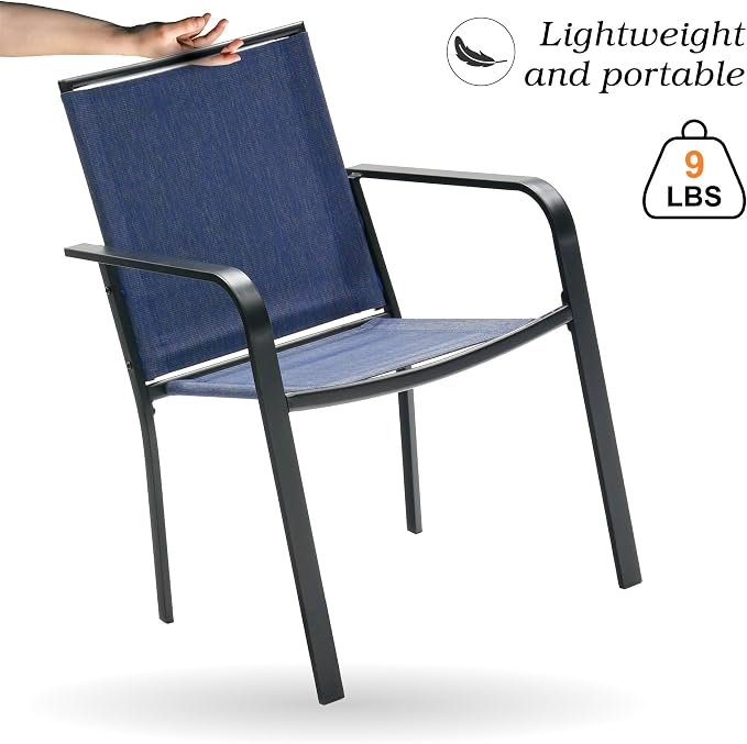 Anmutig Stackable Outdoor Dining Chairs Set of 4, Textilene Fabric, Breathable - Image 4