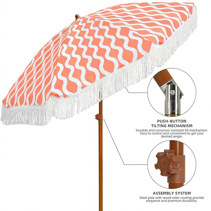 AMMSUN 7ft Patio Umbrella with Fringe Outdoor Tassel Umbrella UPF50+ Premium - Image 2