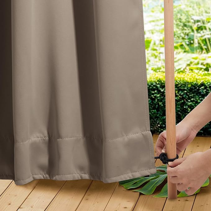 NICETOWN 2 PCs Outdoor Curtains Waterproof Fixed Bottom W52xL84 Soft Brown | - Image 2
