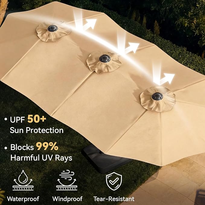 Aoxun 15ft Patio Umbrella with Base Included, Outdoor Double-Sided Rectangular - Image 4
