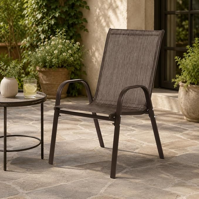 Patio Chairs Set of 4, Stacking Patio Chairs - Image 2
