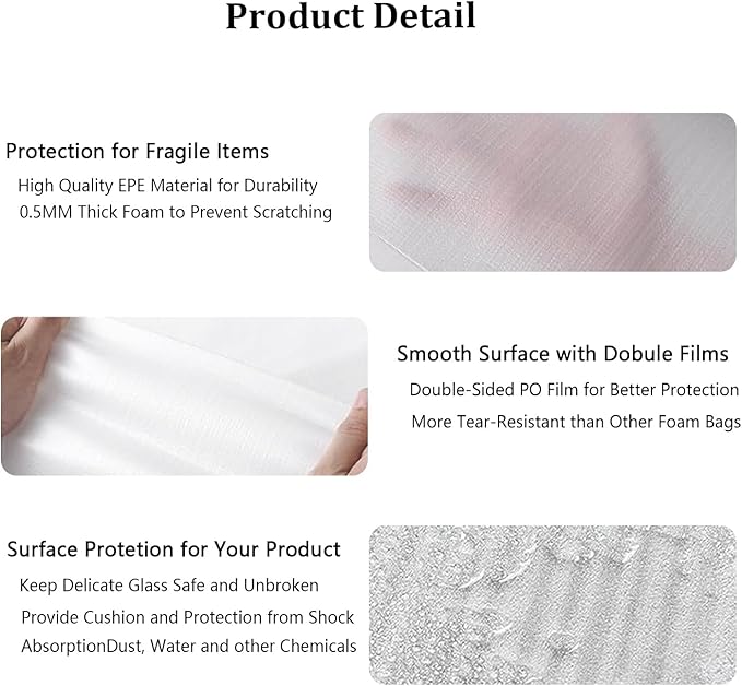 50Pack Packing Foam Pouches 8x12Inch, Cushion Foam Wrap Pouches Safeguarding Mugs,Cups,Glasses,China and Dishes for Packing Moving and Storage