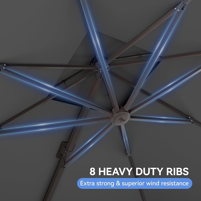 10x10FT Grey Cantilever Outdoor Patio Umbrella - Image 6