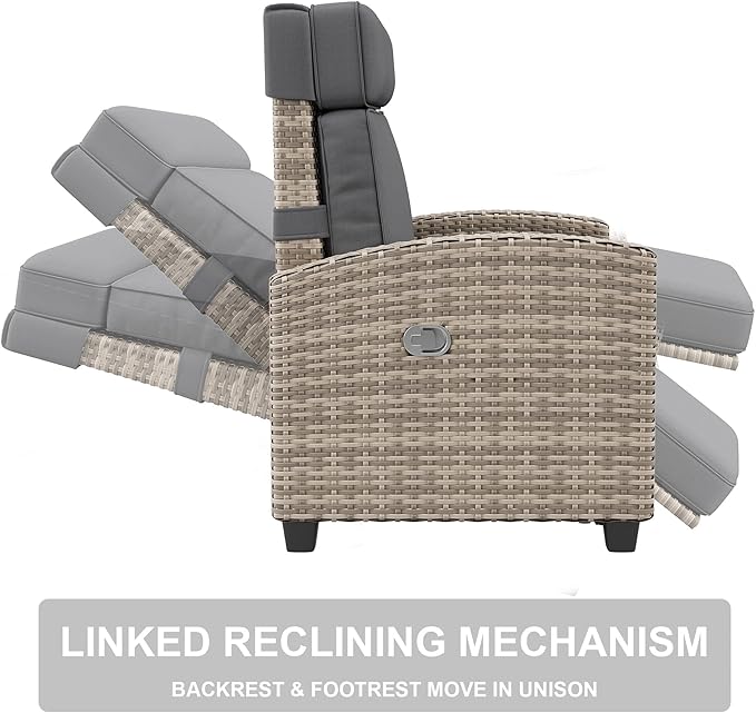 GarveeLife Outdoor Recliner Chair, PE Wicker Lounge Chair - Image 6