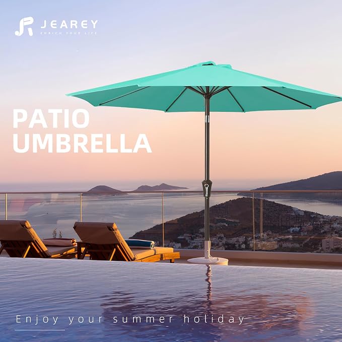 JEAREY 9FT Outdoor Patio Umbrella, Market Umbrella, Teal | Outdoor Table - Image 7