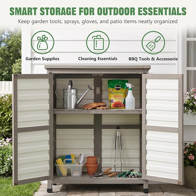 Ketive Outdoor Storage Cabinet, 2-Tier Garden Cabinet - Image 6