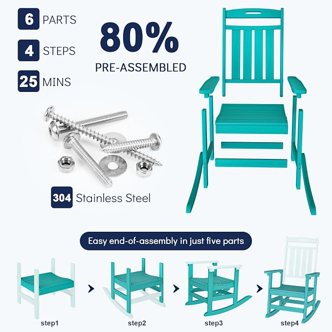 Oversized HDPE Outdoor Rocking Chair Set of 2, All-Weather, Aruba | Heavy Duty - Image 9