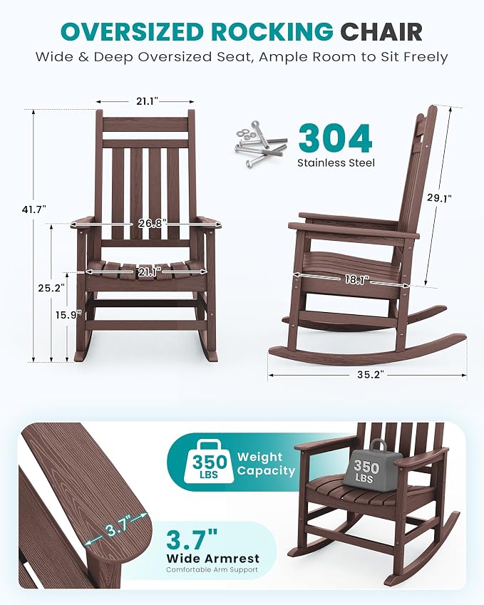 SERWALL Outdoor Rocking Chair, Oversized Rocking Chair - Image 2
