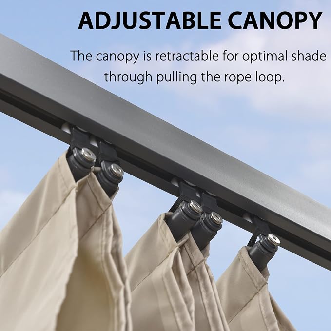 PURPLE LEAF Outdoor Pergola 12' X 16' Retractable Canopy Aluminum, Custom Shade - Image 9