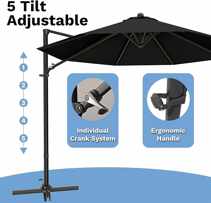 Devoko 10ft Cantilever Patio Umbrella, Round Large Outdoor Umbrella - Image 4