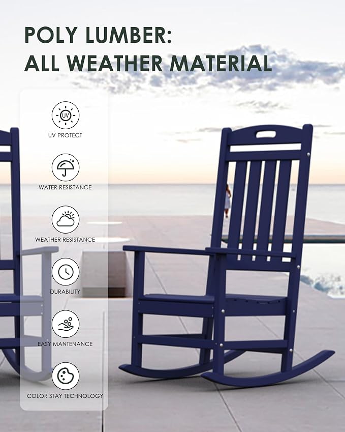 Outdoor Rocking Chair Set of 4, All-Weather Resistant Poly Lumber Rocker Chair - Image 4