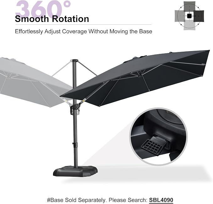 PURPLE LEAF Patio Umbrella Outdoor 10' x 10' Square Easy Assembly Black | Built - Image 8