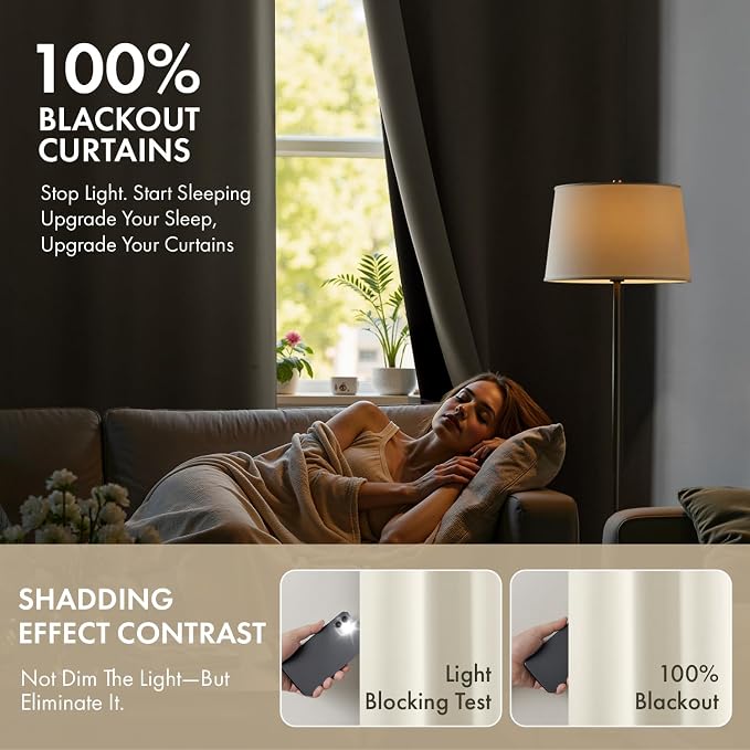 MIULEE Beige White 100% Blackout Curtains - Image 2
