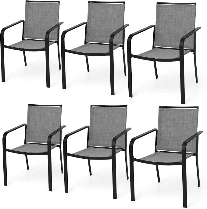 Anmutig Stackable Outdoor Dining Chairs Set of 6, Textilene Fabric, Breathable by Anmutig