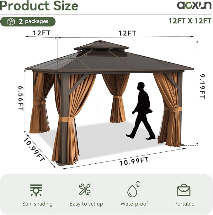 Aoxun 12'x12' Hardtop Gazebo - Image 4