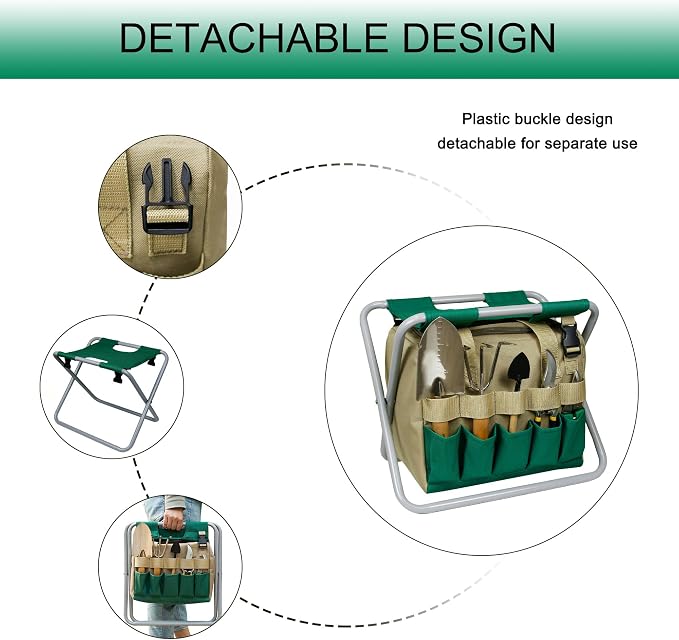 Folding Gardening Stool with Detachable Storage Tote Bag, Portable Garden Seat - Image 5