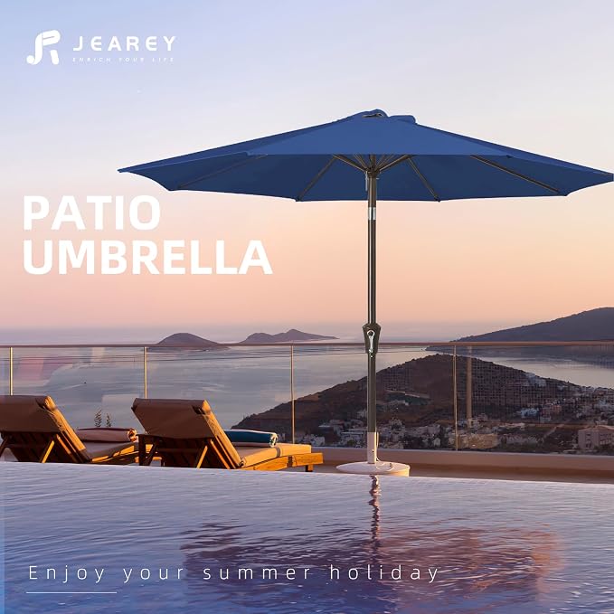 JEAREY 9FT Outdoor Patio Umbrella, Market Umbrella, Dark Blue | Outdoor Table - Image 7