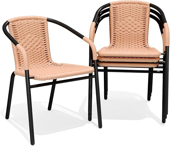 JEAREY Outdoor Patio Rattan Dining Chairs Set of 4, All Weather Stackable by JEAREYOutdoorsCollection