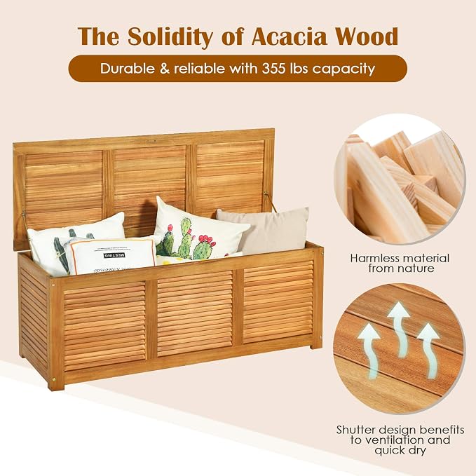 Tangkula 46 Gallon Acacia Wood Deck Box, Garden Backyard Storage Bench - Image 5