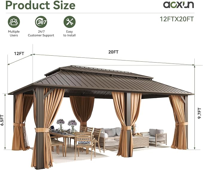 Aoxun Gazebo 20x12 Hardtop Gazebo - Image 4