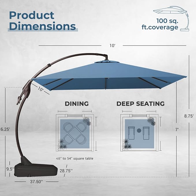 Grand patio 10x10 FT Sunbrella Square Umbrella - Image 4