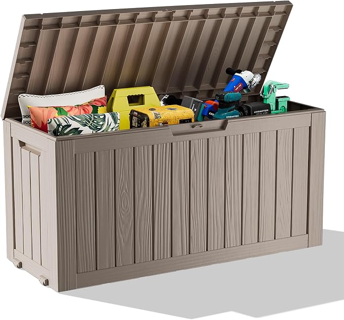 PatioZen 75 Gallon Resin Deck Box, Lockable Patio Outdoor Storage Box by OutdoorLivingPerfected